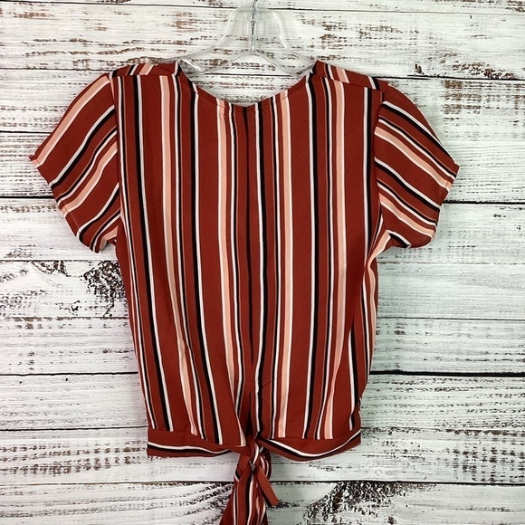 NEW ULTRA FLIRT SIZE XS TOP MULTICOLOR STRIPES FALL BLOUSE NWT - Picture 9 of 9